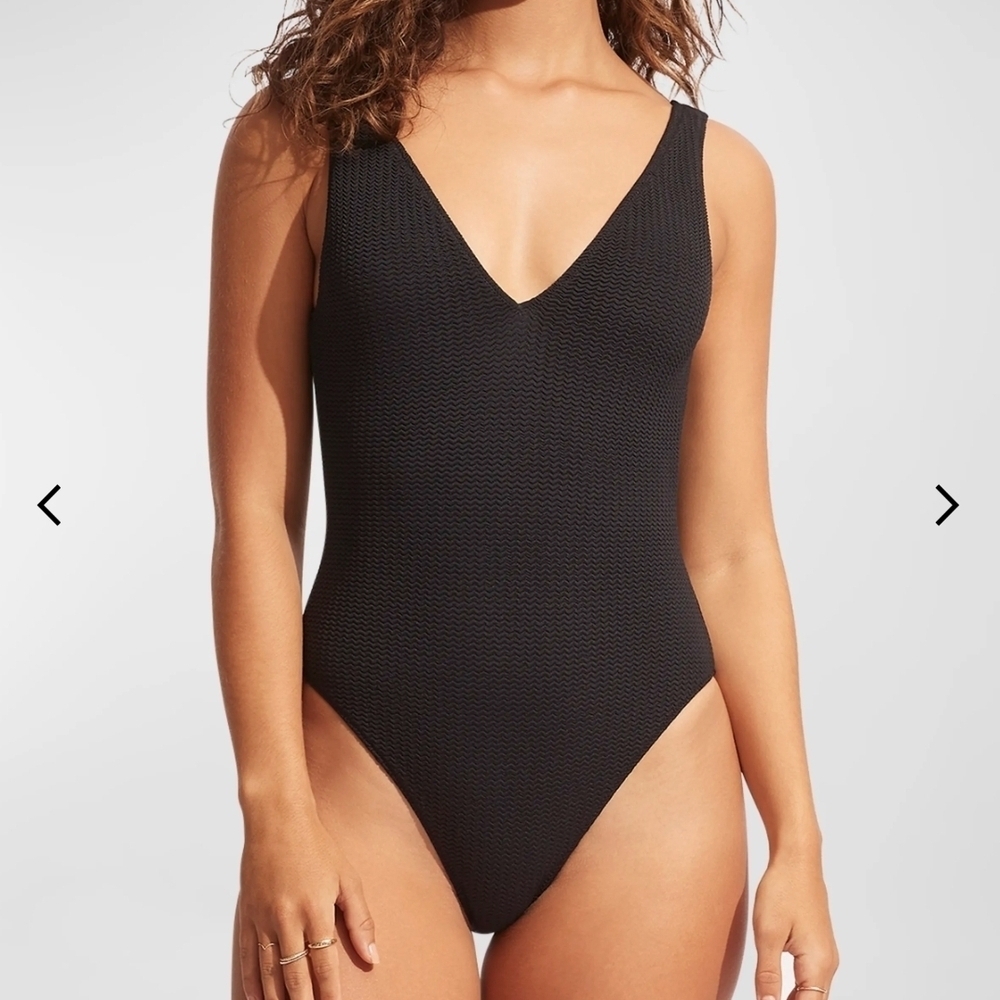Seafolly Black V-Neck One-Piece Swimsuit Size 14